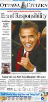 The Ottawa Citizen - January 21, 2009 - The historic inauguration of President Barack Obama as the 44th US President dominates the front page headlines of Canadian newspapers.