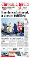 The Halifax Chronicle Herald - January 21, 2009 - The historic inauguration of President Barack Obama as the 44th US President dominates the front page headlines of Canadian newspapers.
