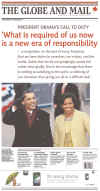 The Globe & Mail (Toronto)  - January 21, 2009 - The historic inauguration of President Barack Obama as the 44th US President dominates the front page headlines of Canadian newspapers.