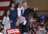Senator Barack Obama delivers a powerful speech after his Iowa Caucus victory on January 2, 2008 in Des Moines, Iowa.