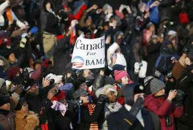 Canadian holds Canada for Obama sign at the Inaugural Parade.Thousands of Canadians attended the inauguration of President Barack Obama.