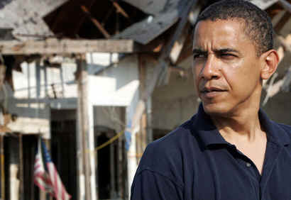 Watch the Special Video Biography of Barack Obama Shown at the DNC Convention in August 2008. Photo: Barrack Obama in New Orleans on July 21, 2006 after Hurricane Katrina.