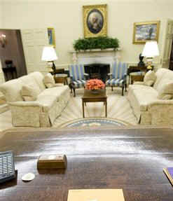 Oval Office from Obama's desk hours after Bush's departure.