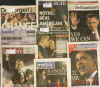 International newspapers featuring Barack Obama's election dominates newsstand headlines.