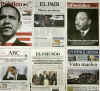 International newspapers featuring Barack Obama's election dominates newsstand headlines.