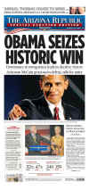 The Arizona Republic newspaper front page on November 5, 2008 featuring Barack Obama's historic victory as the 44th US President.
