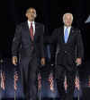 Barack Obama with Joe Biden after delivering a memorable and historic speech in front of a huge Chicago crowd and a worldwide TV audience on November 4, 2008.