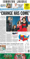 The Edmonton Journal - November 5, 2008 - Barack Obama's historic victory on the front page of Canadian newspapers.