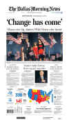 The Dallas Morning News newspaper front page on November 5, 2008 featuring Barack Obama's historic victory as the 44th US President.
