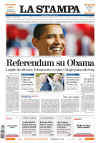 Italy-Torino-La Stampa. Newspaper front pages from around the world headline Barack Obama's historic US presidential victory.