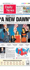 The Los Angeles Daily News newspaper front page image on November 5, 2008 featuring Barack Obama's historic victory as the 44th US President.