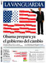 Spain-Barcelona-La Vanguardia. Newspaper front pages from around the world headline Barack Obama's historic US presidential victory.