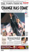 The Tampa Tribune newspaper front page image on November 5, 2008 featuring Barack Obama's historic victory as the 44th US President.