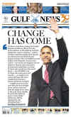 United Arab Emirates-Dubai-Gulf News. Newspaper front pages from around the world headline Barack Obama's historic US presidential victory.