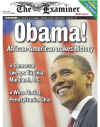 The (Washington) Examiner newspaper front page image on November 5, 2008 featuring Barack Obama's historic victory as the 44th US President.