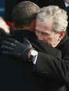 Barack Obama is congratulated by President George W. Bush after oath.
