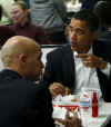 Barack Obama mingles with the diners at Ben's Chili Bowl Restaurant between lunch with Washington Mayor Adrian Fenty.