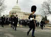 Marching bands practice marches on Constitution Avenue in front of the Capitol Building in preparation for the inauguration of President Barack Obama on January 20, 2009.