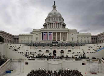 A full dress rehearsal on the West Front of the US Capitol on the early morning of January 11, 2009.