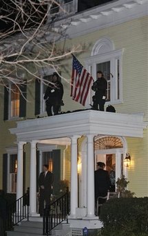 Barack Obama has dinner at a private residence with select conservative representatives of the  media.
