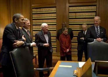 President-elect Barack Obama and Vice President-elect Joe Biden meet with Supreme Court Justices at the Supreme Court in Washington.