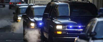 President-elect Barack Obama's SUV motorcade leaves the offices of the Washington Post on January 15, 2009.