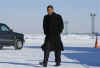 Barack Obama arrives at snow-covered Cleveland International Airport.