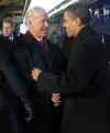 Barack Obama meets Joe Biden in Wilmington, Delaware and delivers a brief speech. Barack Obama travels with Michelle Obama and Joseph and Jill Biden enroute from Philadelphia to Washington in a 137 mile whistle-stop tour imitating Abraham Lincoln's train journey almost 150 years after Lincoln's inaugural journey. 