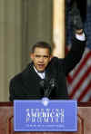 Obama delivers a speech to thousands of supporters in Baltimore. Barack and Michelle Obama, and Joe and Jill Biden, arrive via train in Baltimore. Obama gives a speech at the Baltimore City Hall in the War Memorial Plaza and then continues his journey to Washington and his temporary residence at Blair House. Michele Obama celebrated her 45th birthday on January 17, 2009. Michele Obama was presented a birthday cake on the train.