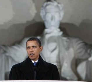 Watch the Official White House YouTube of Obama's Inaugural Celebration at the Lincoln Memorial. Photo: The Official Opening Inaugural Celebration at the Lincoln Memorial on January 18, 2009. Barack and Michelle Obama and Joe and Jill Biden attend an inaugural ceremony and concert at the Lincoln Memorial. Biden and Obama delivered short speeches at the Lincoln Memorial. Obama said Lincoln  is "the man who made this possible."