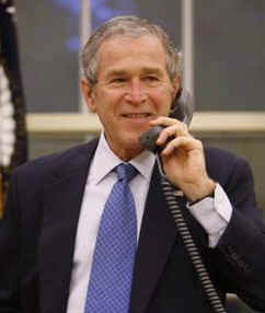 President George W. Bush speaks to world leaders from the Oval Office of the White House on his last full day as President on January 19, 2009.
