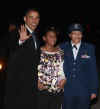 Barack Obama greets military personnel after arriving at Andrews Air Force Base in Maryland after arriving on a 757 military charter on January 4, 2009 enroute to see family at hotel in Washington, DC.