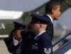 President Barack Obama arrives at Andrews Air Force Base on Marine One and boards Air Force One enroute to Elkhart, Indiana for a town meeting.