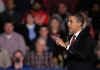 President Barack Obama speaks then answers questions from the audience at a town hall style meeting at Concord Community High School in Elkhart, Indiana. Questions were focused on the economy and the President's stimulus package.