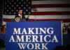 President Barack Obama speaks then answers questions from the audience at a town hall style meeting at Concord Community High School in Elkhart, Indiana. Questions were focused on the economy and the President's stimulus package.