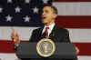 President Barack Obama speaks then answers questions from the audience at a town hall style meeting at Concord Community High School in Elkhart, Indiana. Questions were focused on the economy and the President's stimulus package.