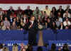 President Barack Obama speaks then answers questions from the audience at a town hall style meeting at Concord Community High School in Elkhart, Indiana. Questions were focused on the economy and the President's stimulus package.