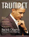 Barack Obama on the front cover of trumpet magazine in the March, 2007 issue.