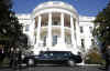President Obama's limousine is parked at the front of the White House on January 22, 2009. President Obama says he likes living "above the store" in the Whiite House.