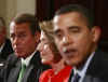 House Minority Leader John Boehner listens to Obama speak. President Obama meets with key Congressional leaders in the Roosevelt Room of the White House to discuss economic issues.