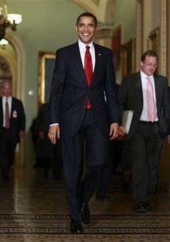 President Barack Obama meets with reluctant Republicans at the Capitol in an all out effort to get Obama's economic plans passed. After brief remarks to the press, President Obama and Transportation Secretary Ray LaHood meet with Republican lawmakers.