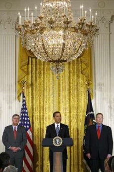 President Barack Obama meets with key business leaders then holds a press conference in the East Room of the White House. Industry leaders that attended included chief executives from  Xerox, Google, Jet Blue, and Honeywell.