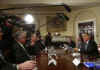 President Barack Obama meets with key business leaders in the Roosevelt Room of the White House. Industry leaders that attended included chief executives from  Xerox, Google, Jet Blue, and Honeywell.