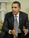 President Barack Obama meets with the press in the Oval Office of the White House. With Treasury Secretary Timothy Geithner at his side, Obama was visibly upset with Wall Street's recent multi-billion dollar bonuses to top executives. President Obama called Wall Street bonuses as "shameful" and irresponsible.