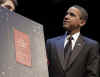 President Barack Obama and First Lady Michelle Obama attend the Grand Re-Opening of Ford's Theatre in Washington on February 11, 2009. President Obama meets a Lincoln actor, receives a copy of the Gettysburg Address (photo), and speaks just below the box where President Abraham Lincoln was shot.