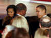 President Barack Obama and First Lady Michelle Obama attend the Grand Re-Opening of Ford's Theatre in Washington on February 11, 2009. President Obama meets a Lincoln actor, receives a copy of the Gettysburg Address, and speaks just below the box where President Abraham Lincoln was shot. Photo: The President and First Lady meet actor Sidney Poitier.