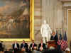 President Barack Obama speaks in the Rotunda of the US Capitol in Washington, DC on February 12, 2009 during the Lincoln Bicentennial Congressional Celebrations honoring the 1809 birth of President Abraham Lincoln.