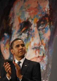 President Barack Obama attends the 102nd Abraham Lincoln Association Banquet in Springfield, Illinois on February 12, 2009. President Obama delivered the keynote address as part of the Abraham Lincoln Bicentennial Dinner ceremonies.