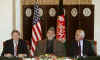 Richard Holbrooke, the US Special Envoy to India, Pakistan, and Afghanistan meets with Afghanistan's Afghan President Hamid Karzai in Kabul, Afghanistan on February 14, 2009. 