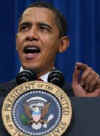 The first 111 days of President Barack Obama - Daily Obama timeline for February 10-19, 2009. The 44th President of the United States begins an era of change. Photo: President Obama speaks at the Denver Museum of Science and Nature before signing stimulus bill on February 17, 2009.